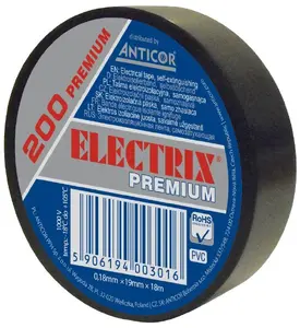Elektroizolācijas lente Anticor ELECTRIX 200 PREMIUM 19 mm x 18 m, melna
