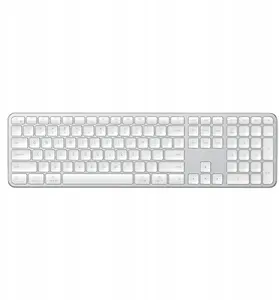 Bezvadu plāna Bluetooth klaviatūra Satechi Slim EX3 STH220 — līdz 3 ierīcēm, Mac/Windows slēdzis, sudraba