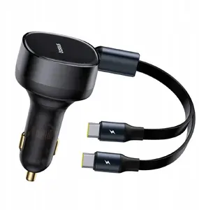 Автомобильное зарядное Baseus Enjoyment Retractable 2-в-1 C+C 33W — втягивающийся кабель, черное