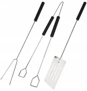 Grill tool set BBQ steel 3-piece — BBQ model 489176, stainless steel utensils for grilling