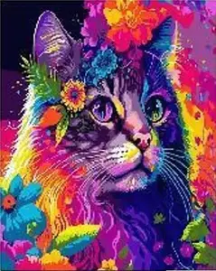 Diamond mosaic kit Norimpex — Cat on floral background, canvas 30x40 cm