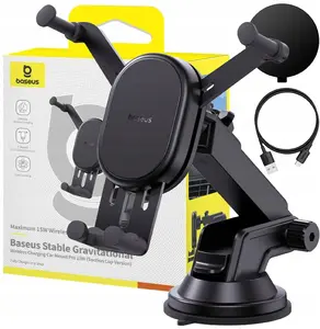 Car Mount Baseus Stable with 15W Wireless Charger, Gravity Clamp, Suction Cup – Black