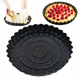 Baking tart pan KingHoff KH-1956 Ø28 cm, carbon steel, marble nonstick, black
