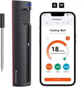 Кухонный термометр Retoo Meatmeet X Pro с Bluetooth и Wi‑Fi для гриля, духовки, коптильни — чёрный