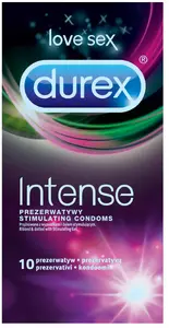 Male condom Durex Intense Ribbed & dotted, transparent, 56 mm width, 10 pcs