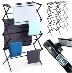 Vilde metal vertical telescopic clothes dryer, black, adjustable 43–75 x 37.5 x 139 cm