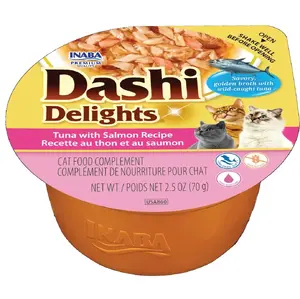 Влажный корм для кошек INABA Dashi Delights Тунец с лососем, 70 г, дополнительный корм, влажность 90%, без глютена и сои