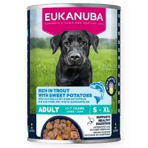 EUKANUBA Suņu konservi 400 g — Mitrais barības produkts pieaugušiem suņiem, vistas ar dārzeņiem