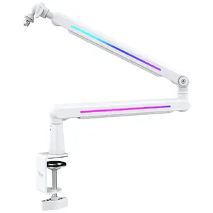 Mikrofons Fifine BM88 PRO RGB White — galda kondensatora USB/XLR hibrīds ar RGB apgaismojumu