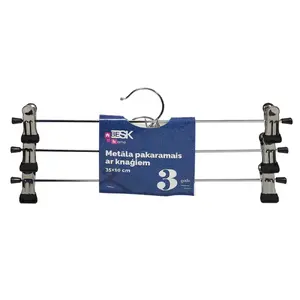 Metal hanger with clips BESK 35×10 cm, set of 3 — for trousers and skirts