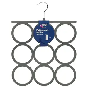 BESK scarf hanger with velvet coating, gray round rings, metal hook, 32×42 cm, 1 pc