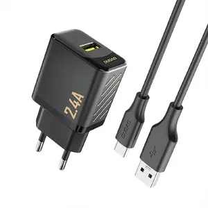 Dudao USB-A wall charger with USB-A to USB-C cable, 2.4A GaN, black