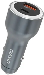 Автомобильное зарядное Dudao 120W с USB-A, USB-C (PD/QC) и LED-индикатором, серое