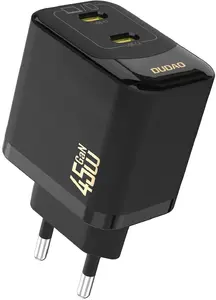 Dudao GaN sienas lādētājs 2x USB-C PD 45W — melns