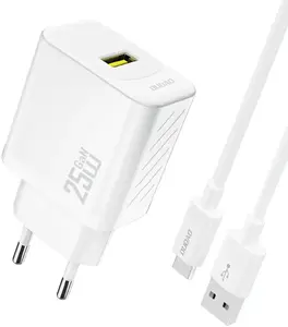 Сетевое зарядное Dudao USB-A с кабелем USB-A—USB-C, GaN 25 Вт, белое