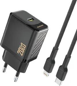 Сетевое зарядное Dudao USB-C с кабелем USB-C—Lightning, GaN PD 20W, черное