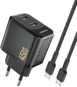 Dudao wall charger 2x USB-C with USB-C cable GaN PD 45W — black