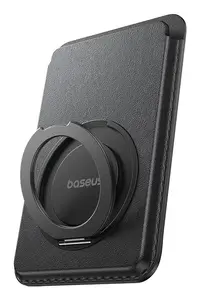 Card holder Baseus MagPro 3 — aluminium, fabric & PU, 66×96×7 mm, black