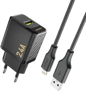 Dudao USB-A Wall Charger with USB-A to Lightning Cable 2.4A GaN EU, black