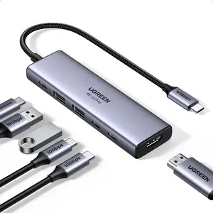 Ugreen USB-C концентратор 6-в-1 с интерфейсом HDMI, 2x USB-A 3.2, 2x USB-C 3.2 и Power Delivery 100W серого цвета