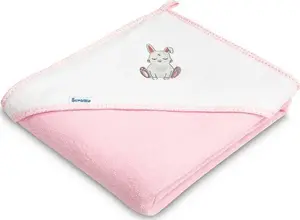 Hooded Bath Towel Sensillo 100x100 cm — cotton terry, baby hooded towel, rabbit print pink