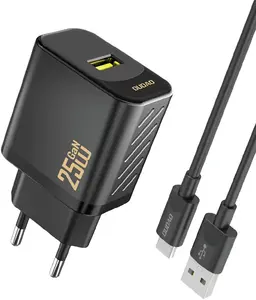 Сетевое зарядное Dudao USB-A — USB-C GaN 25 Вт с кабелем USB-A, чёрное