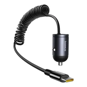 Car Charger Baseus Tiny Star Mini — Auto USB‑C Fast Charging, 12–24V, 1 m Cable, Black