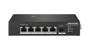 Tīkla slēdzis Hikvision DS-3T0306HP — Nevadāms 5×10/100 Fast Ethernet porti, PoE (IEEE 802.3af/at/bt), 48–57 V DC, 4.8 Gbit/s, melns