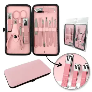 Manicure and Pedicure Accessory Set Aptel AK20 — 12-piece, Pink Case