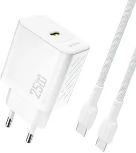Dudao USB-C GaN PD 25W sienas lādētājs ar USB-C kabeli, balts