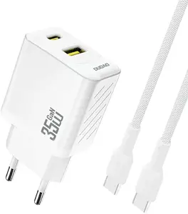 Сетевое зарядное Dudao с USB-A и USB-C, кабель USB-C, 35 Вт PD/QC, белое
