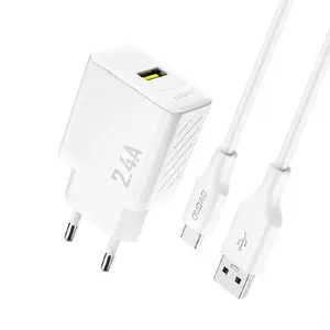 Сетевое зарядное Dudao USB-A с кабелем USB-A — USB-C 2.4A GaN, белое