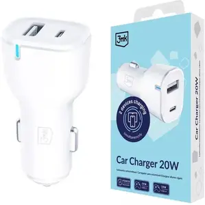 Car charger 3MK 20W PD3.0 QC3.0 USB A+C White