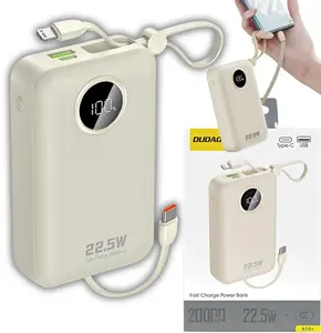 Power bank Dudao K14+ 20000mAh 22.5W with USB-C, USB-A and built‑in Lightning & USB‑C cables — white