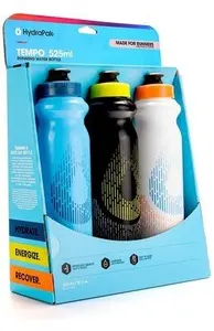 HydraPak Tempo Bottle 3-pack — 525 ml sport bottles, Blue/White/Black