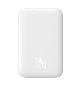 Powerbank Baseus Airpow 6000 mAh 20W ar 30 cm iebūvētu USB-C kabeli (20V/3A) — balts
