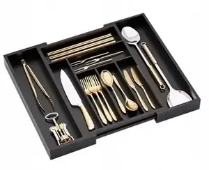 Drawer cutlery organizer KRISBERG KS-7730, expandable 31.5–52 × 43 × 5 cm, black