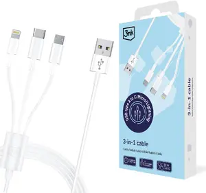 Кабель USB Type A — USB-C / Micro USB / Lightning 1,2 м 20V/2.4A (15W) белый — 3MK