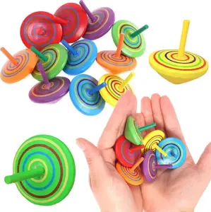 Деревянная мини-юла LEANToys 4 см — игрушка на ловкость, цветная