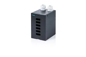 Оптический DIN-рейковый распределитель DIGITUS DN-96990 — 6 портов SC DX/LC Quad, алюминиевый корпус, чёрный, 112×87×136 мм