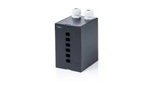 Fiber optic DIN-rail distributor DIGITUS DN-96991 — 6-port SC SX / LC DX, aluminium housing, black, 112×87×136 mm