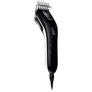 Matu kliperis Philips QC5115/15 — vadu matu trimmeris, 11 garuma pozīcijas (3–21 mm), 4,1 cm nerūsējošā tērauda asmeņi, melns