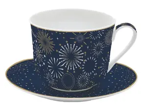 Porcelain Breakfast Cup 400 ml with Saucer, EASY LIFE MIDNIGHT, gift box