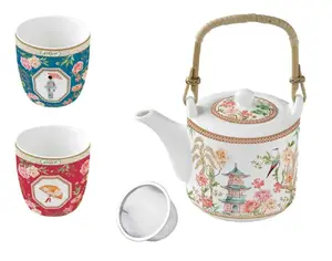 Tea Set EASY LIFE Jardins d'Orient — Teapot 600 ml with Infuser, 2 Porcelain Cups 160 ml, Gift Box