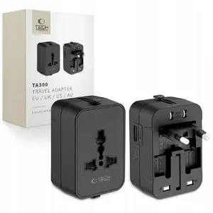 Travel adapter Tech-Protect TA300 — universal EU/UK/US/AU plug, black