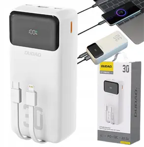 Пауэрбанк Dudao K15Max 30000mAh PD 22.5W с кабелями USB-C и Lightning — белый