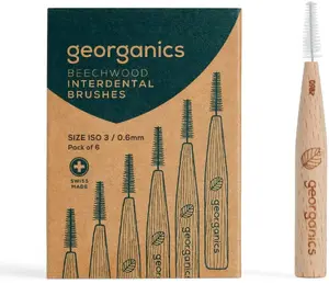 Interdental Brush Georganics GEO01118 — wooden beech handle, 0.6 mm, pack of 6