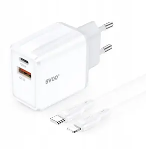 Wall Charger TelForceOne CDA182 QC 38W 1x USB-A + 1x USB-C with 1 m USB-C–Lightning Cable white