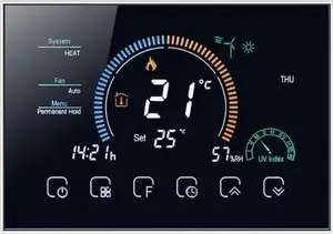 Термостат Renov8 TH-8RCF4W-K Smart Wi‑Fi с цветным ЖК для фанкойла 2/4 труб, подходит для коробки 86×86 и круглой 60 мм