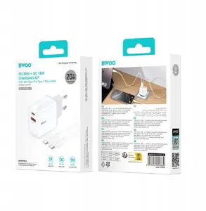 Wall Charger TelForceOne CDA182 38W 1x USB-A + 1x USB-C 3.8A with 1m USB-C Cable, White
